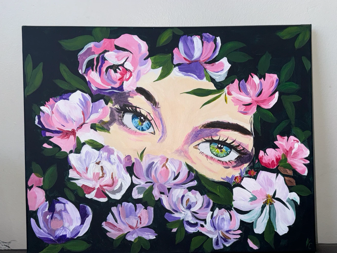 Painting of Eyes and Flowers