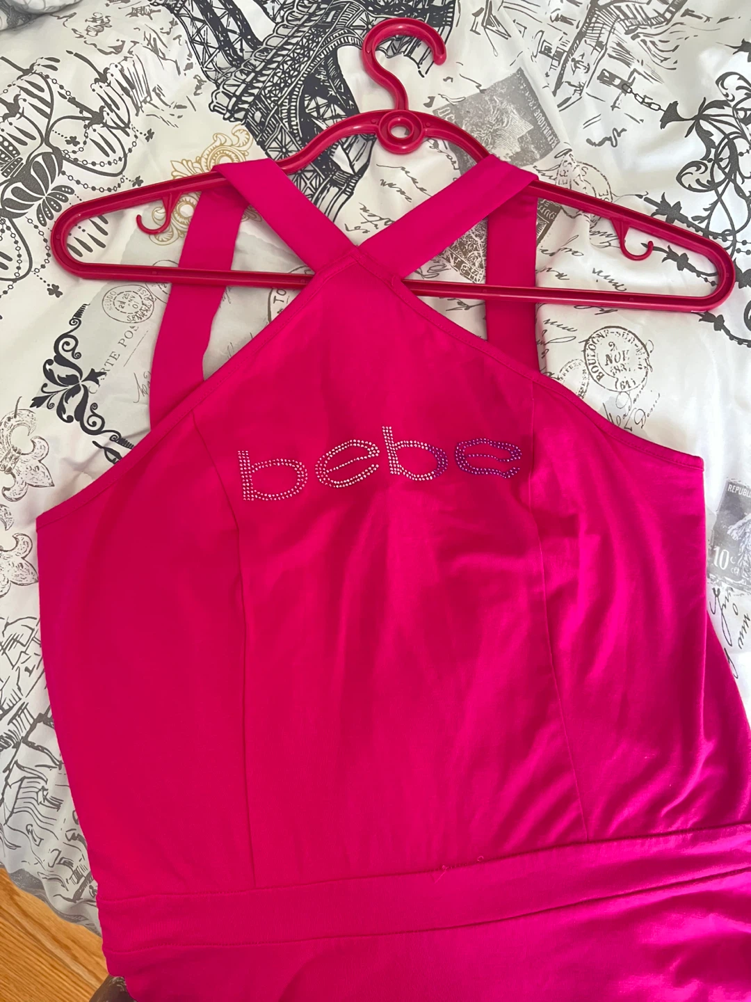 Bebe Pink Rhinestone Logo Tank Dress