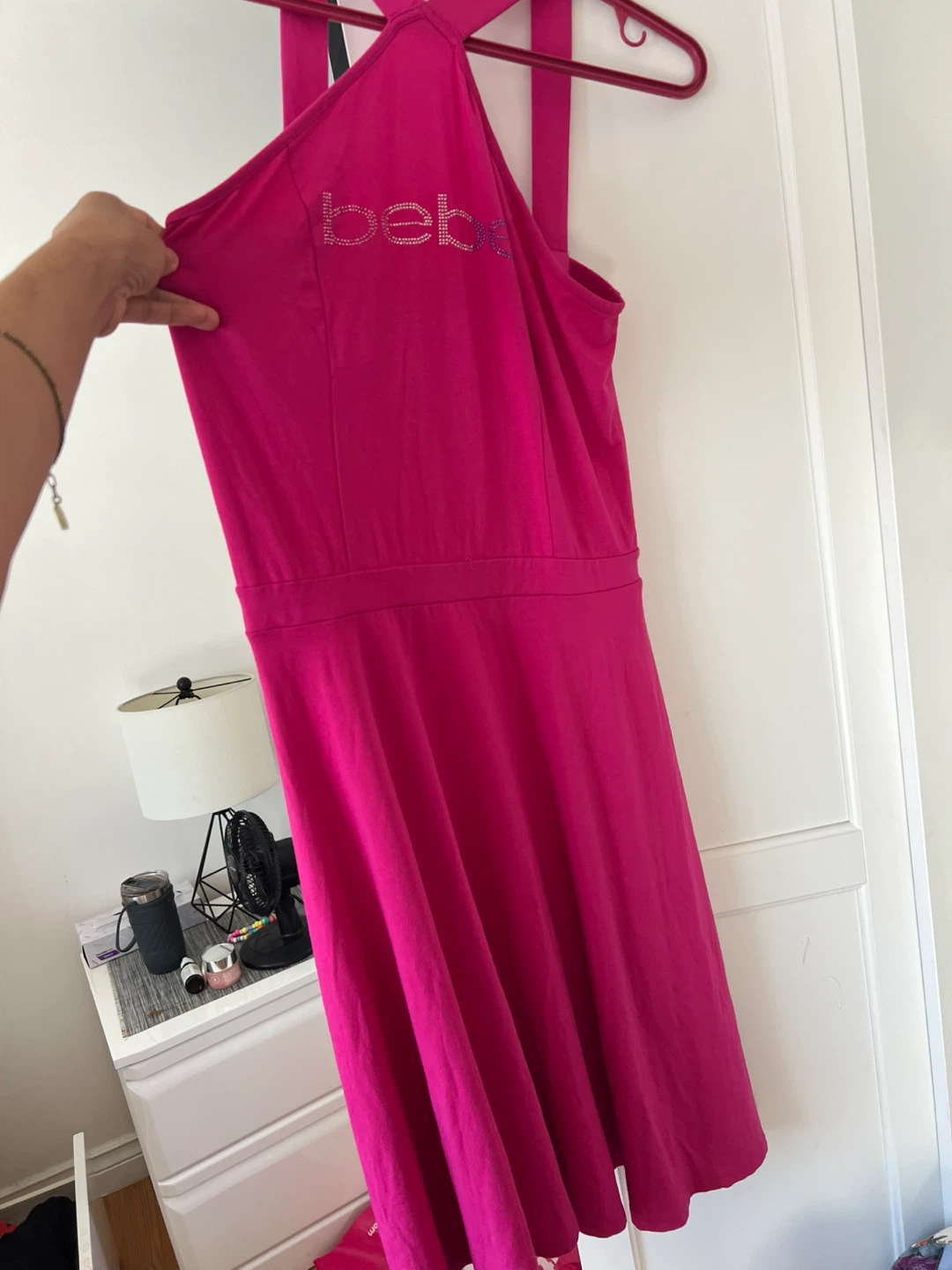 Bebe Pink Rhinestone Logo Tank Dress - photo 3