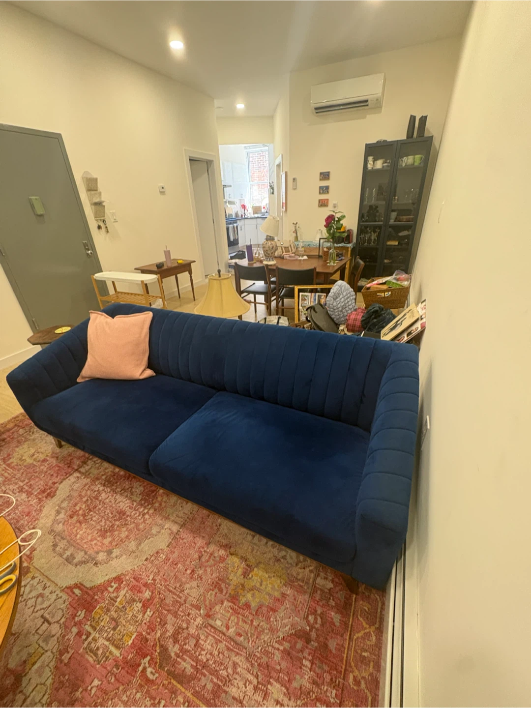 Blue Velvet Sofa with Channel Tufting - photo 2