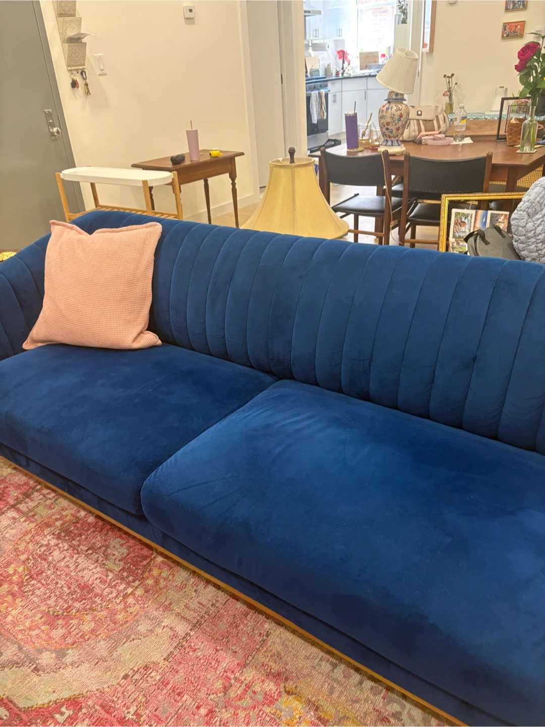 Blue Velvet Sofa with Channel Tufting - photo 3