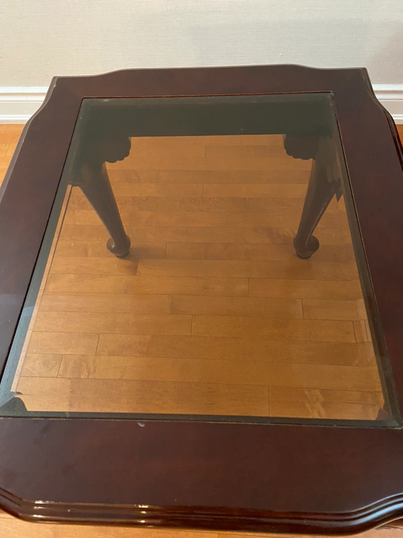 Dark Wood End Table with Glass Top