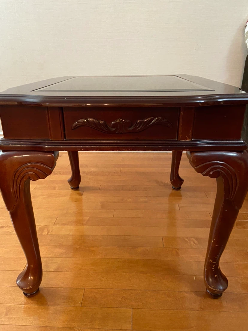 Dark Wood End Table with Glass Top - photo 2
