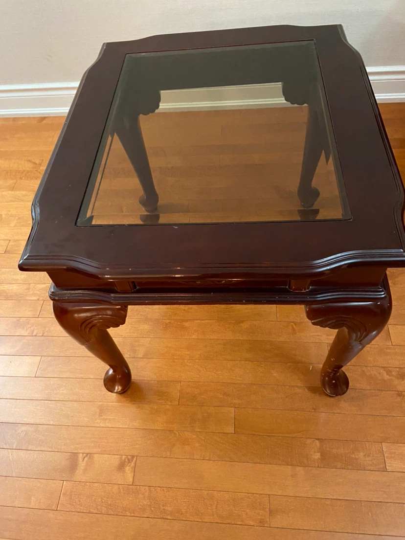 Dark Wood End Table with Glass Top - photo 3