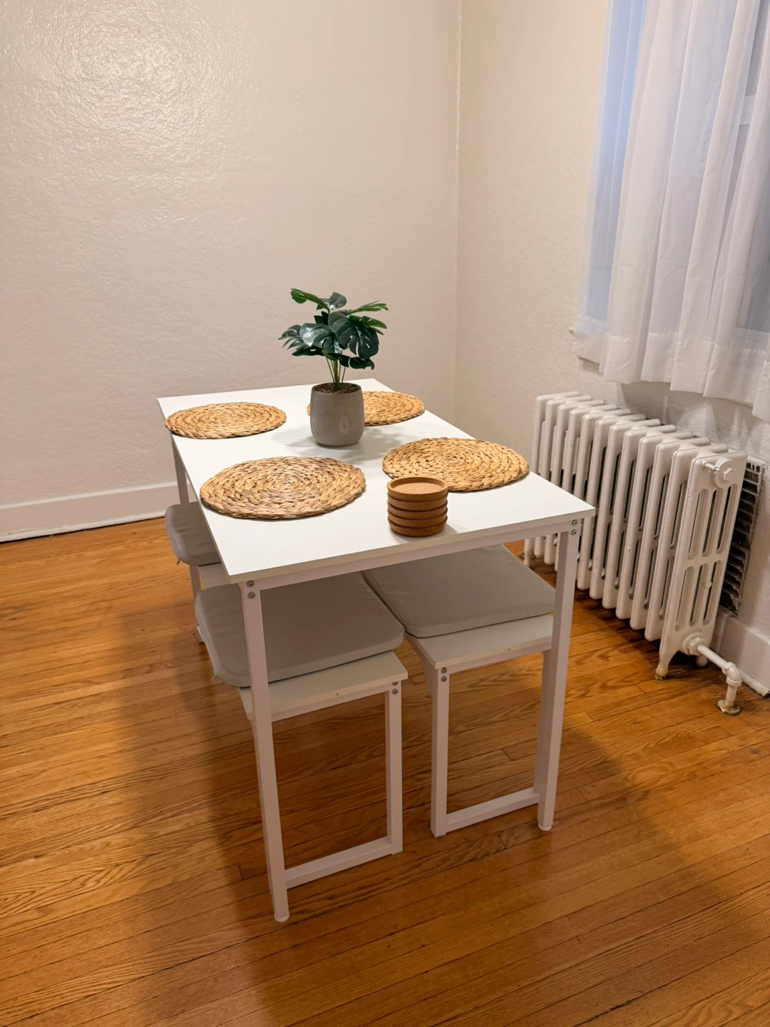 White Dining Table with 2 Stools