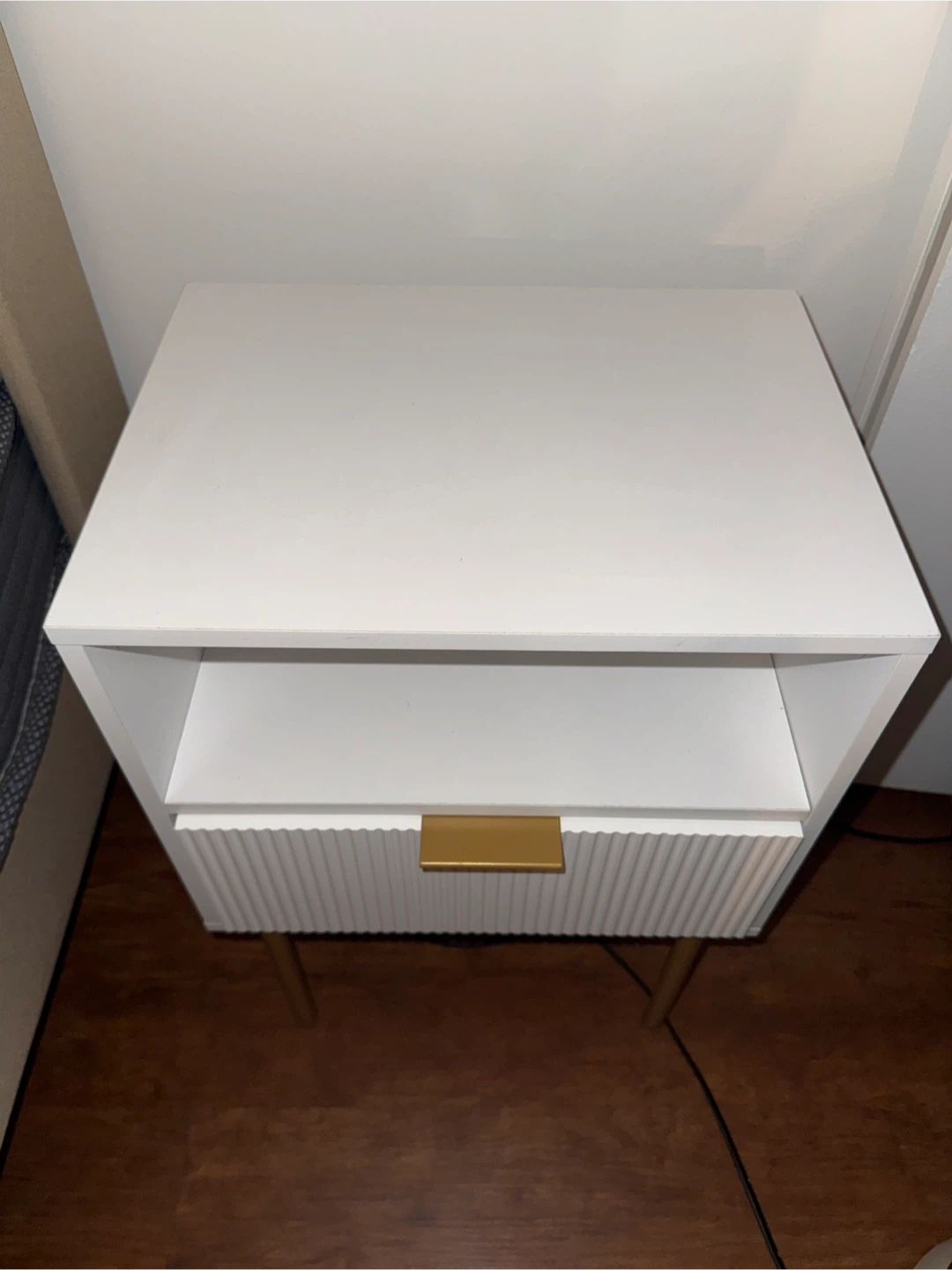White Nightstand with Gold Drawer Pull and Legs - photo 2