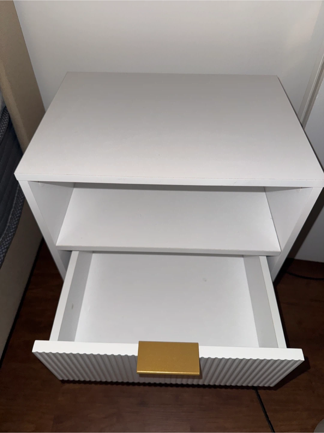 White Nightstand with Gold Drawer Pull and Legs - photo 3