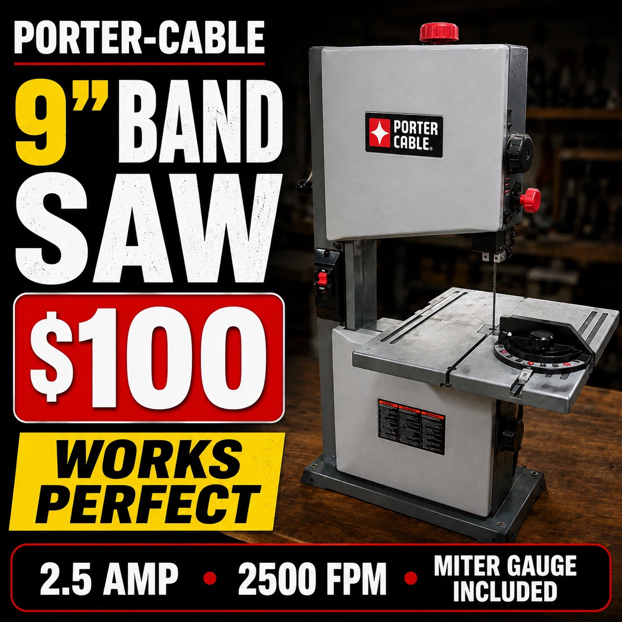 Porter-Cable 9” Band Saw – Works Perfect – Miter Gauge Included