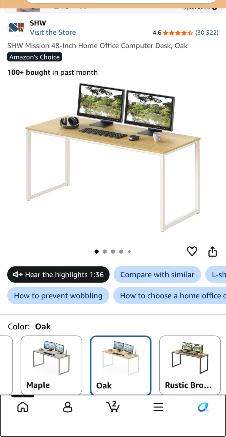 SHW Mission 48-Inch Home Office Computer Desk