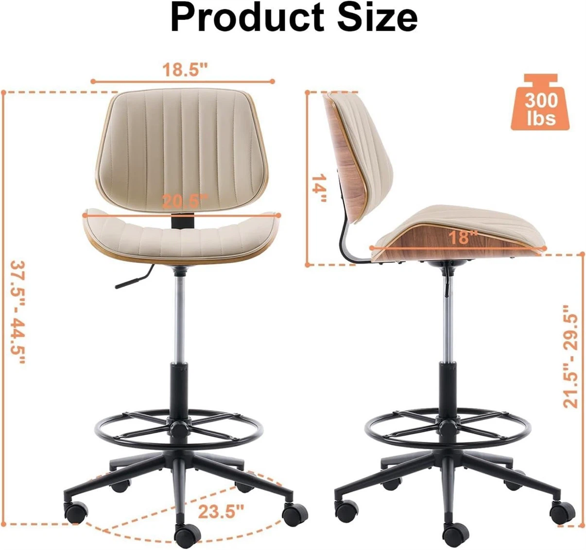 Adjustable Drafting Stool Chair - Cream Leatherette - photo 2