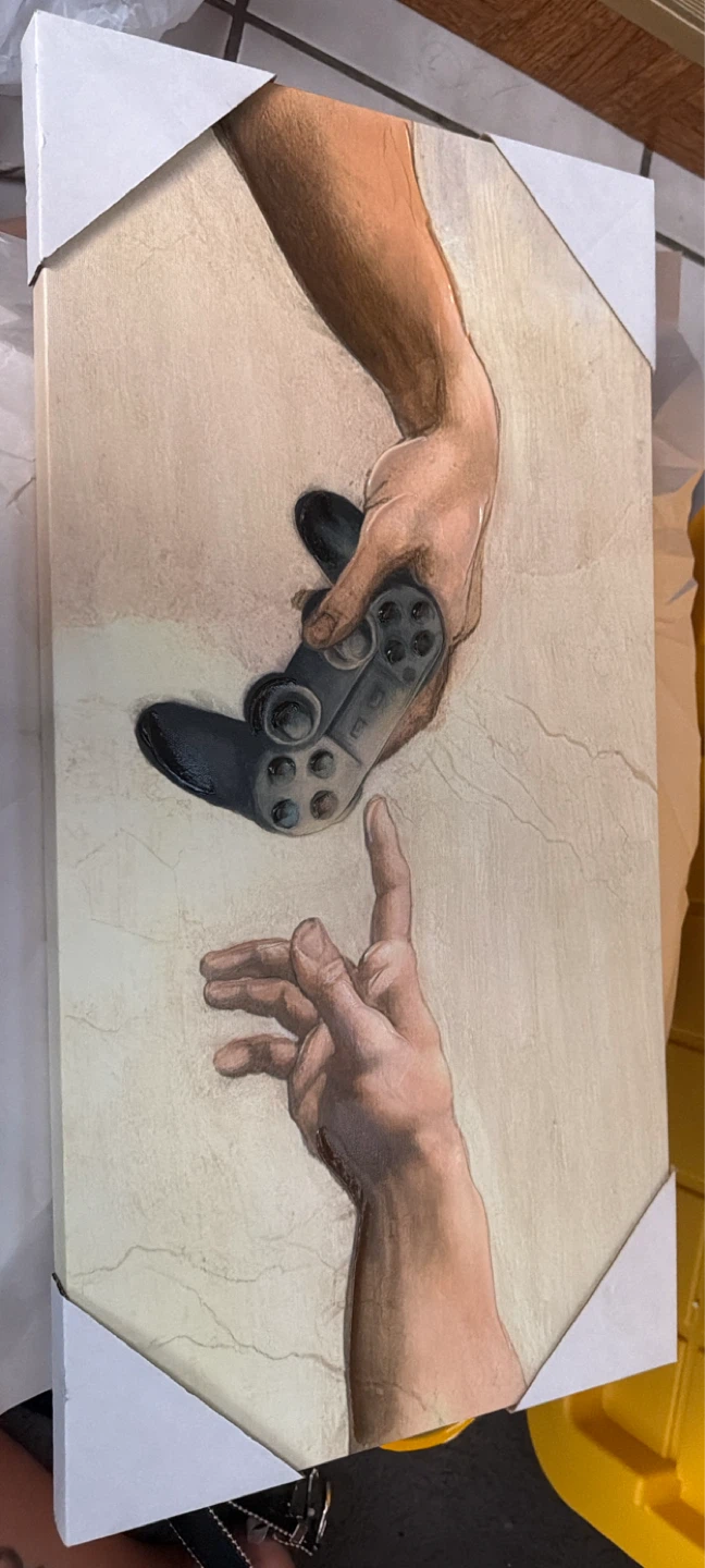 Canvas Print: "The Creation of Adam" with Video Game Controller