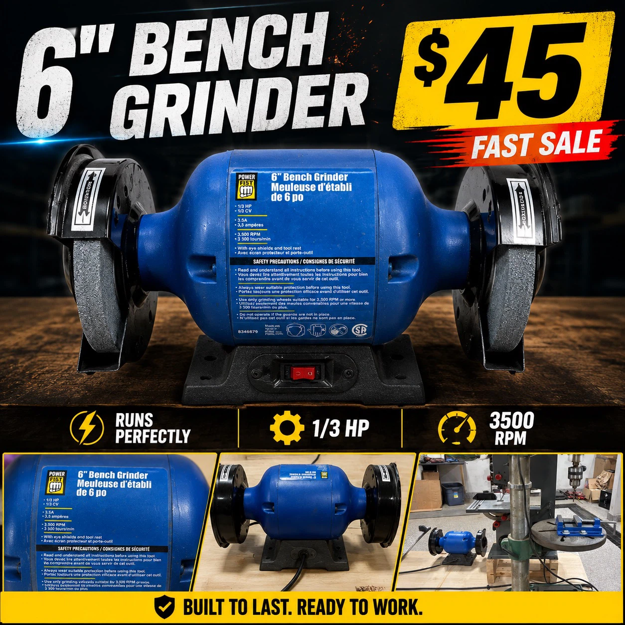 Power Fist 6" Bench Grinder