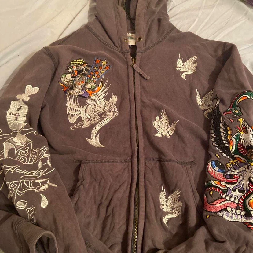 Fully Embroidered Vintage Ed Hardy Zip-Up Hoodie - photo 2