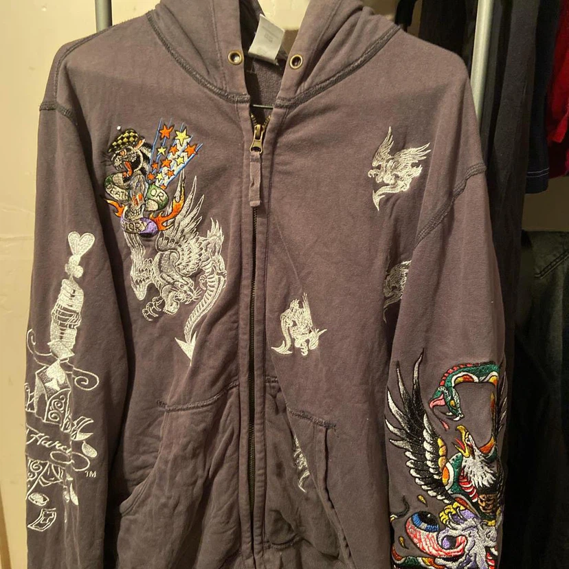 Fully Embroidered Vintage Ed Hardy Zip-Up Hoodie - photo 3