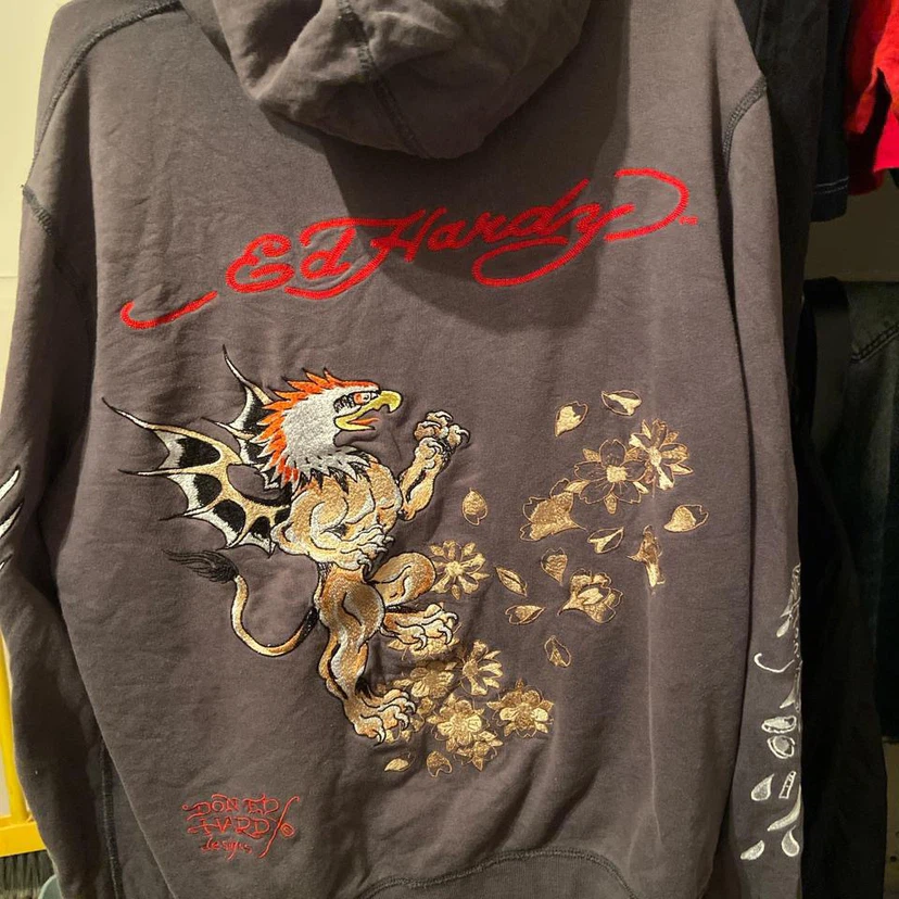 Fully Embroidered Vintage Ed Hardy Zip-Up Hoodie