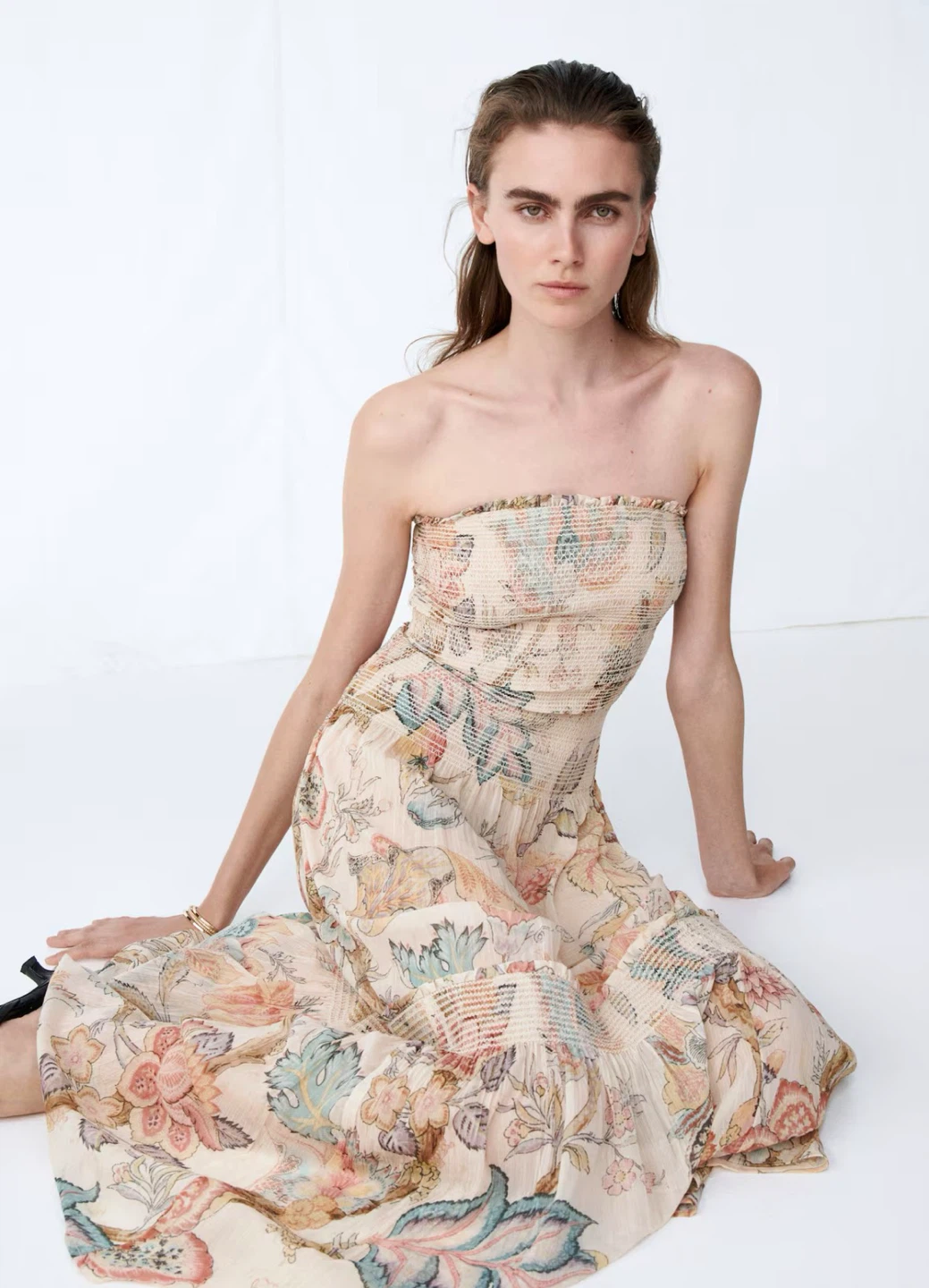 H&M strapless floral maxi dress