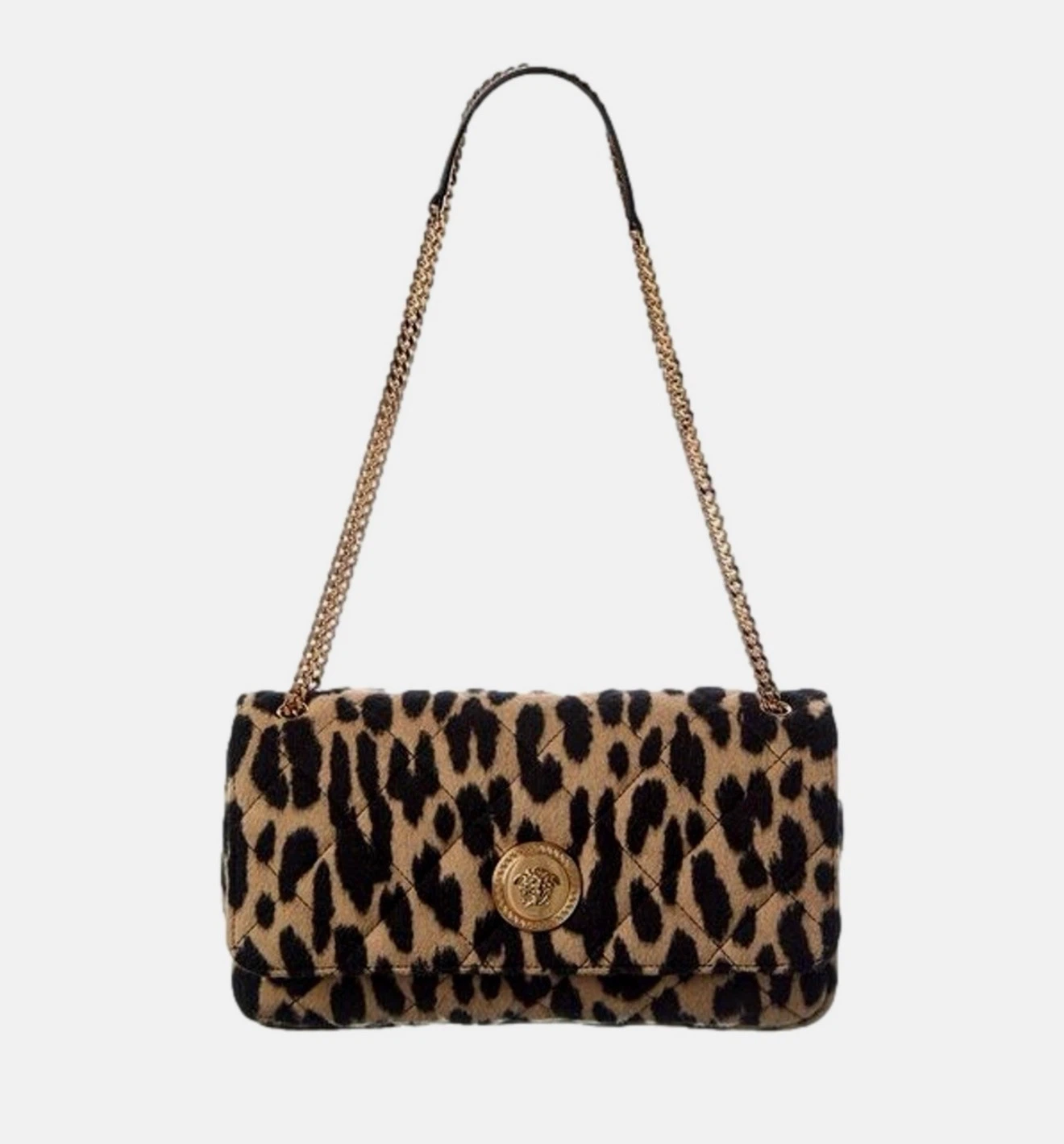 Versace Leopard Wool Flap Shoulder Bag