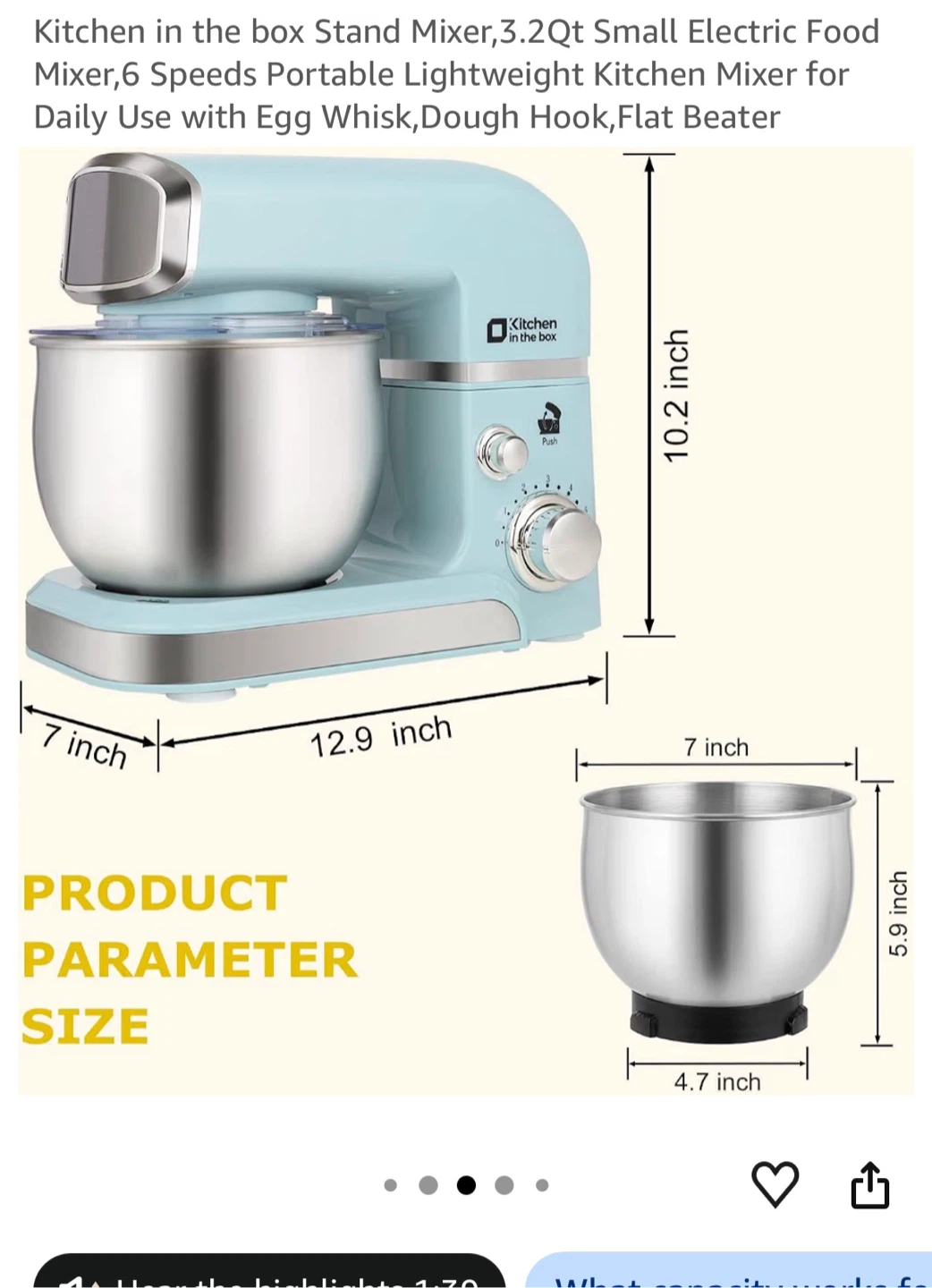 Kitchen in the box Stand Mixer - Blue, 3.2Qt - photo 4