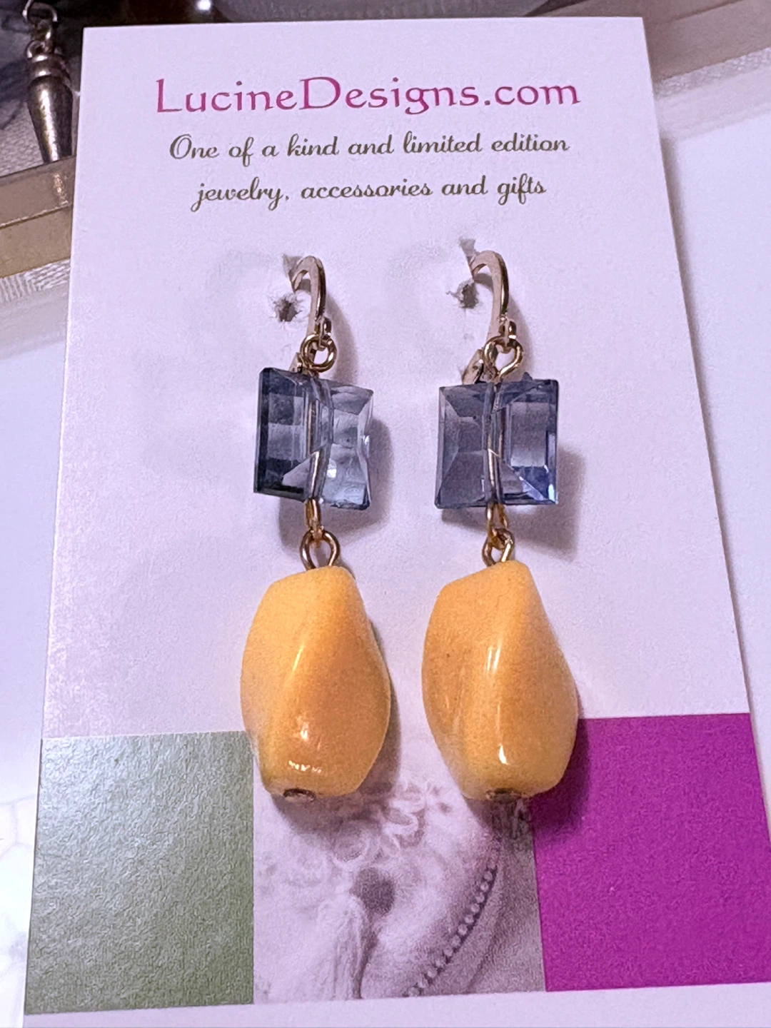 Blue & Yellow Dangle Earrings, new - photo 2