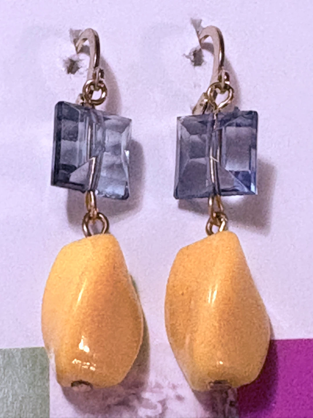 Blue & Yellow Dangle Earrings, new - photo 3