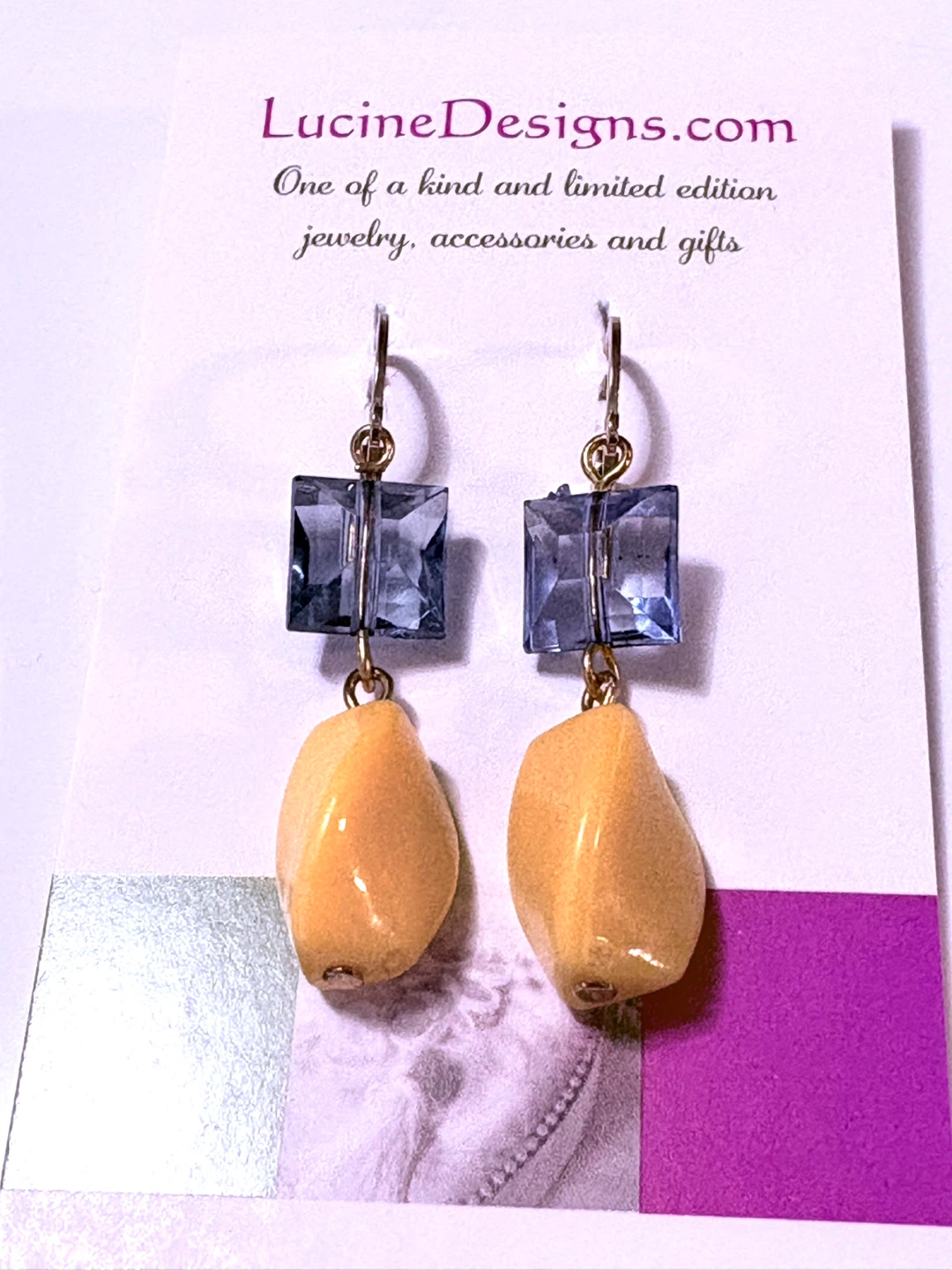Blue & Yellow Dangle Earrings, new - photo 4