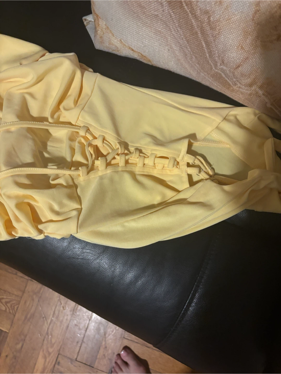 Yellow Ruffled Ruched Midi Dress XS - photo 2