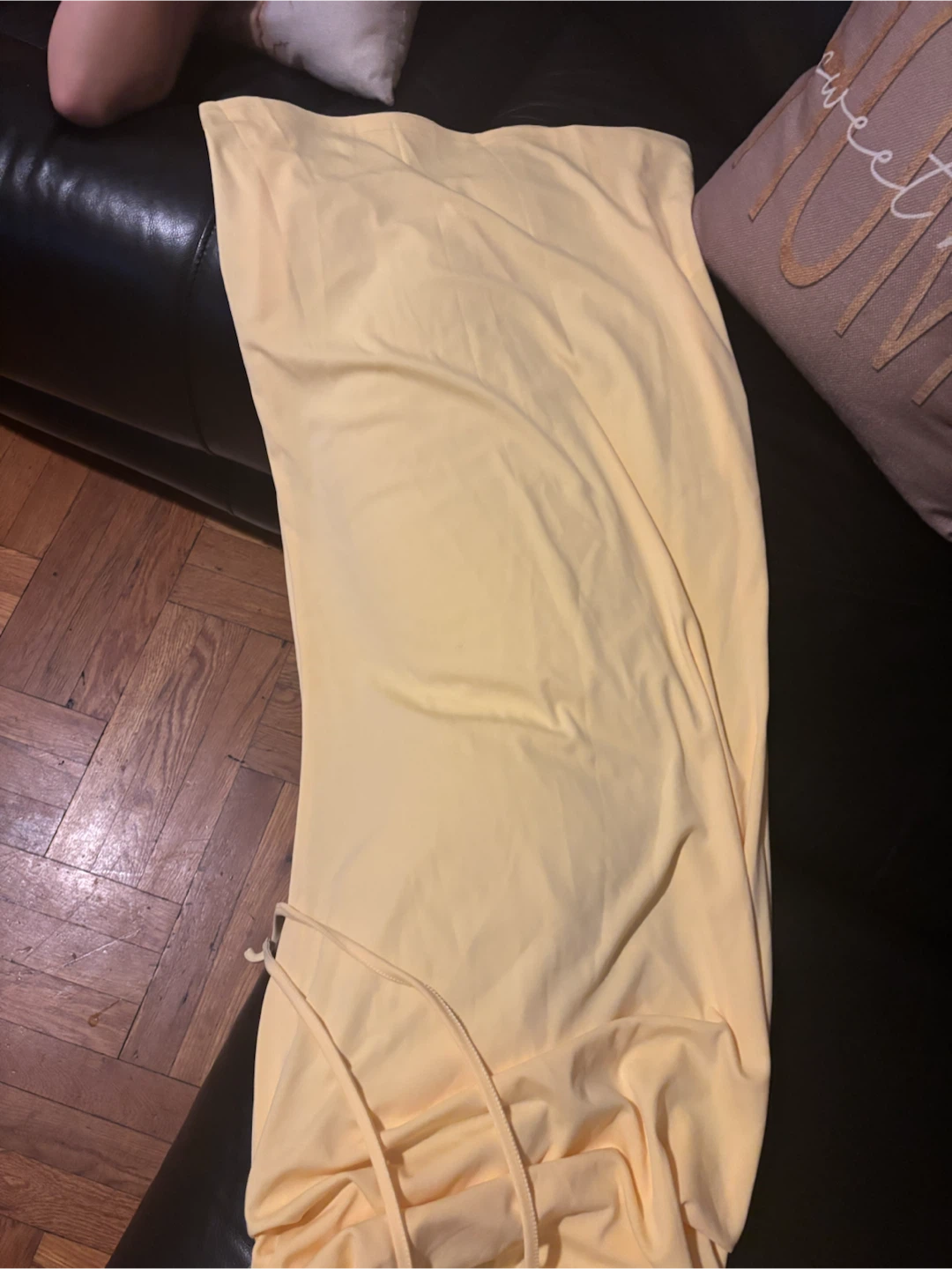 Yellow Ruffled Ruched Midi Dress XS - photo 3