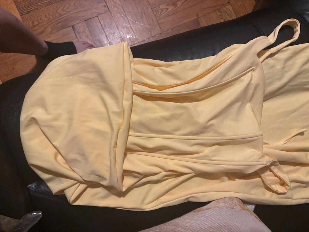 Yellow Ruffled Ruched Midi Dress XS - photo 5