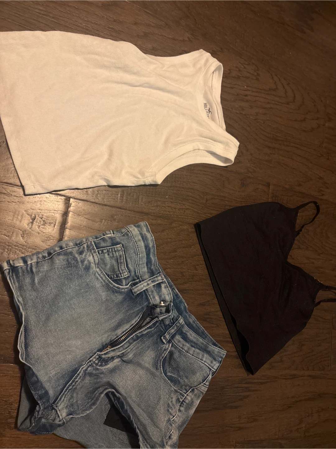 Hollister White High-Neck Tank Top & Denim Shorts Bundle