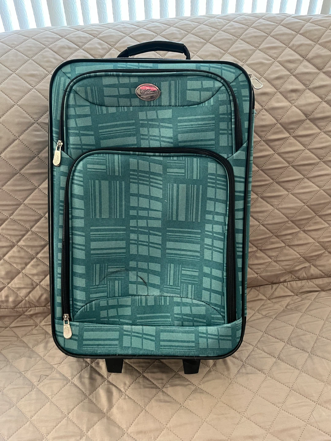 Teal Plaid Rolling Suitcase