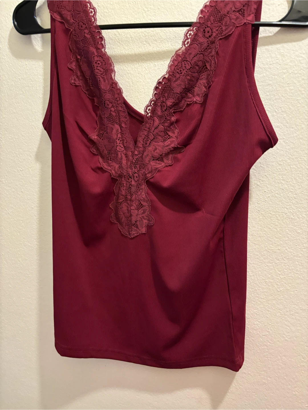 NEW-Small Burgundy Lace Trim Cami Top