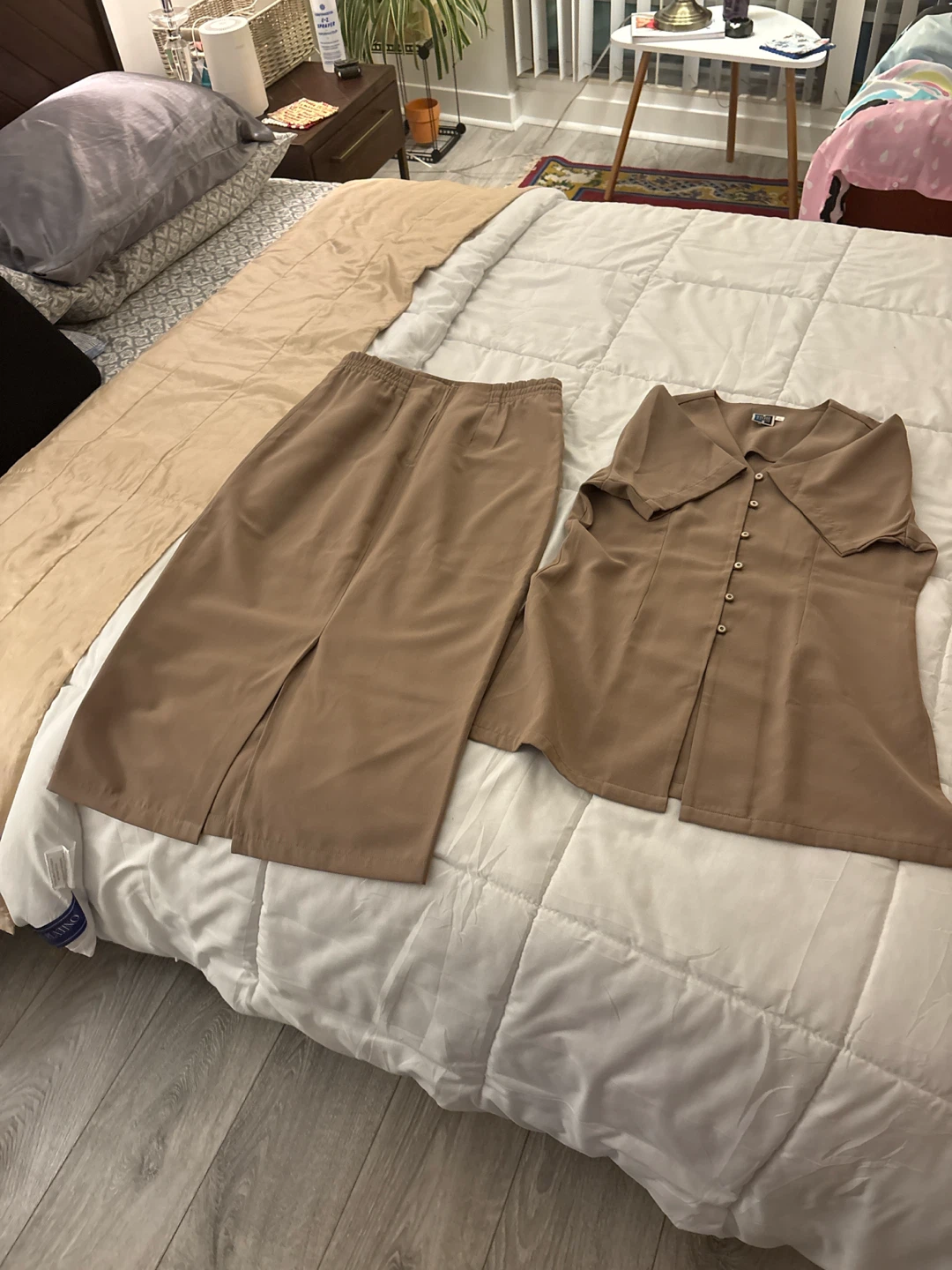 Fall Beige Two-Piece Skirt Suit Set - photo 4