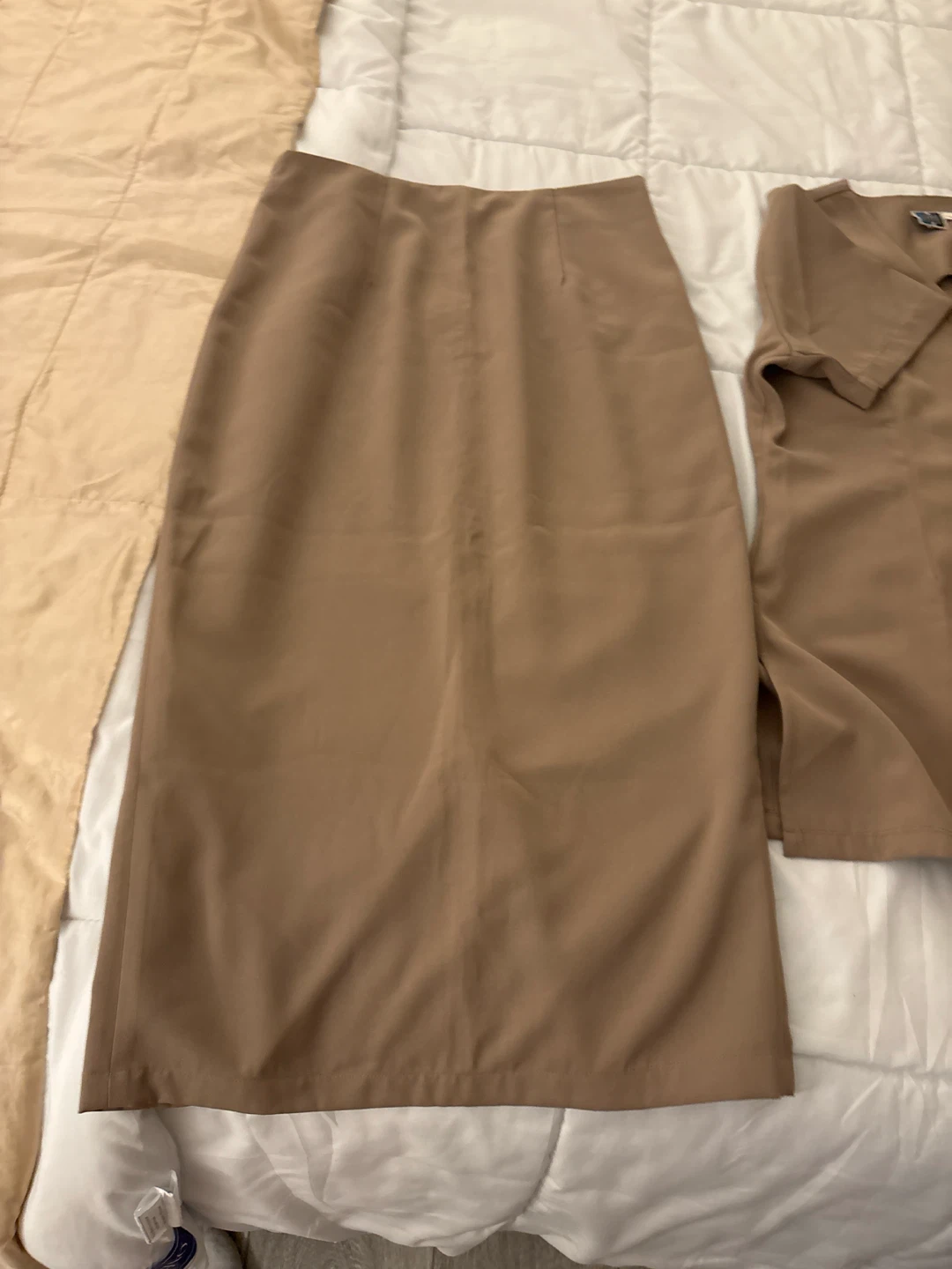 Fall Beige Two-Piece Skirt Suit Set - photo 2