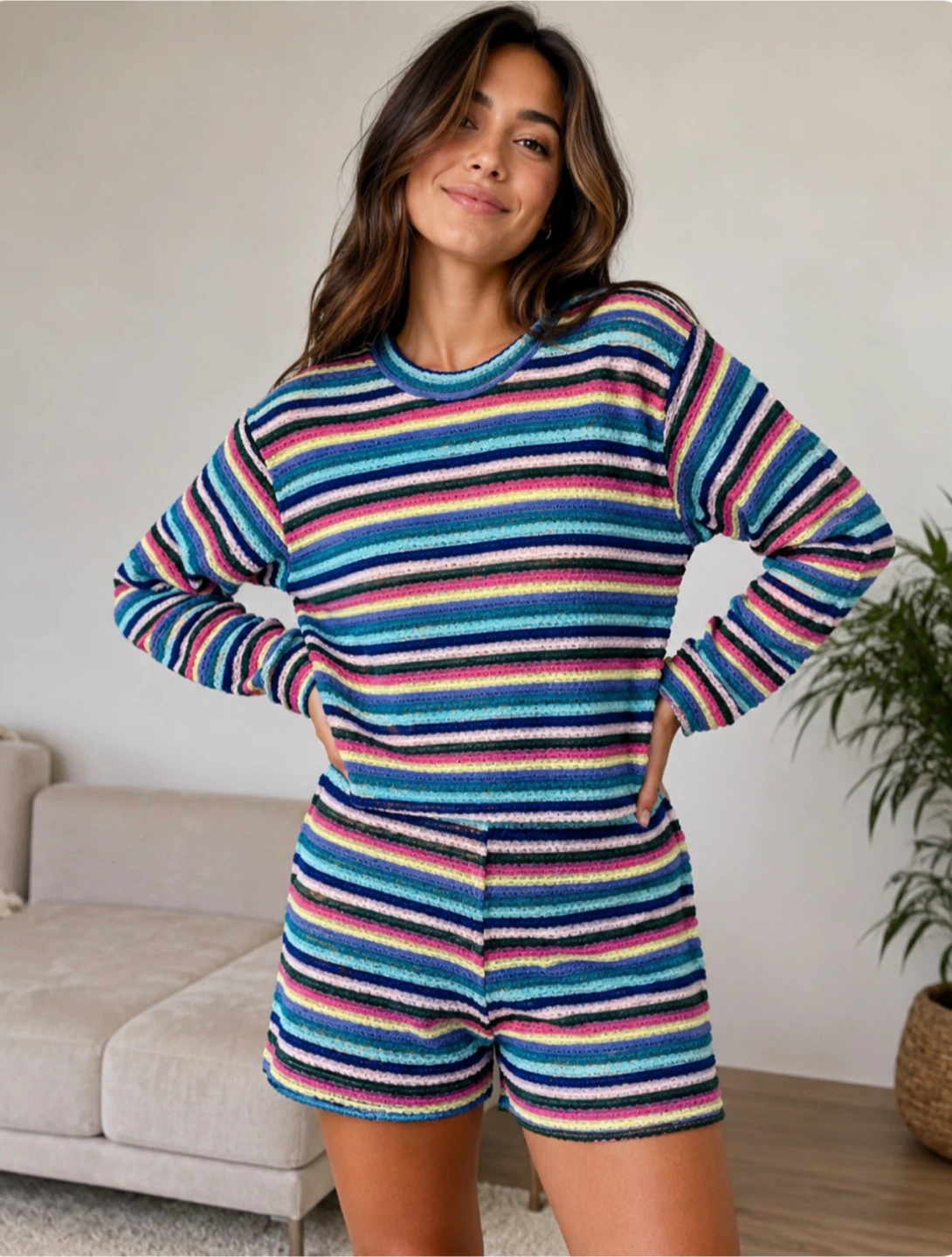 GLG Striped Knit Lounge Set - size Large