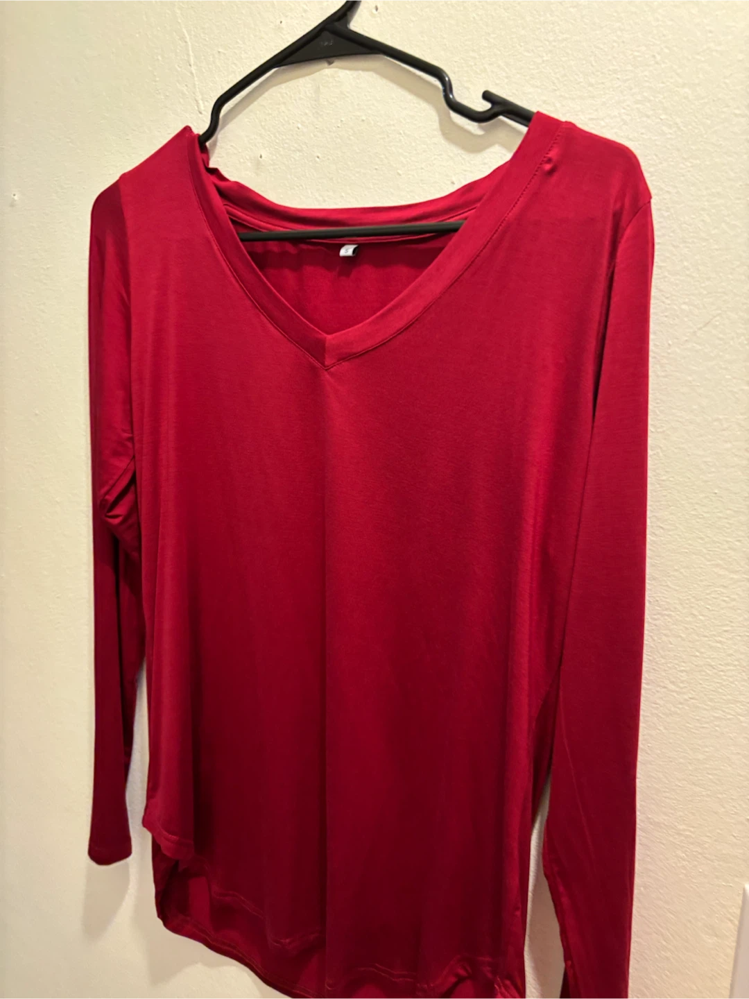 NEW-Red V-Neck Long Sleeve Shirt