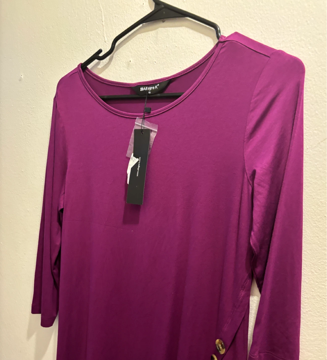 NEW-Allegra K Women's Purple Long Sleeve Button Detail Top