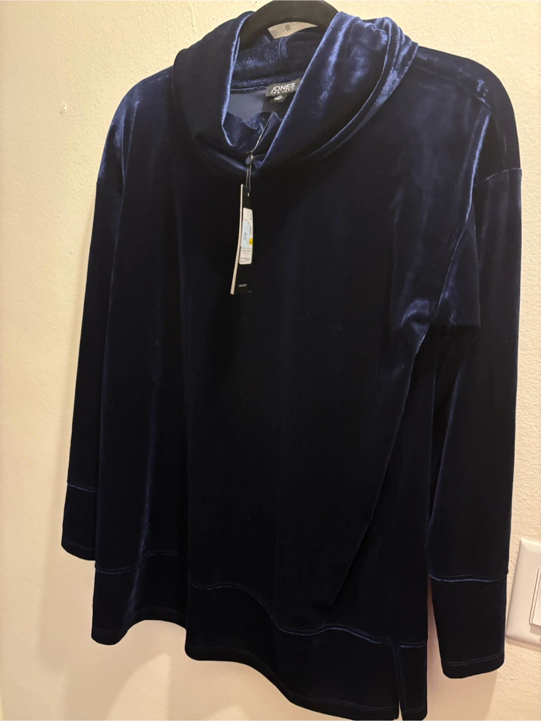 NEW-Jones New York Navy Velvet Cowl Neck Top