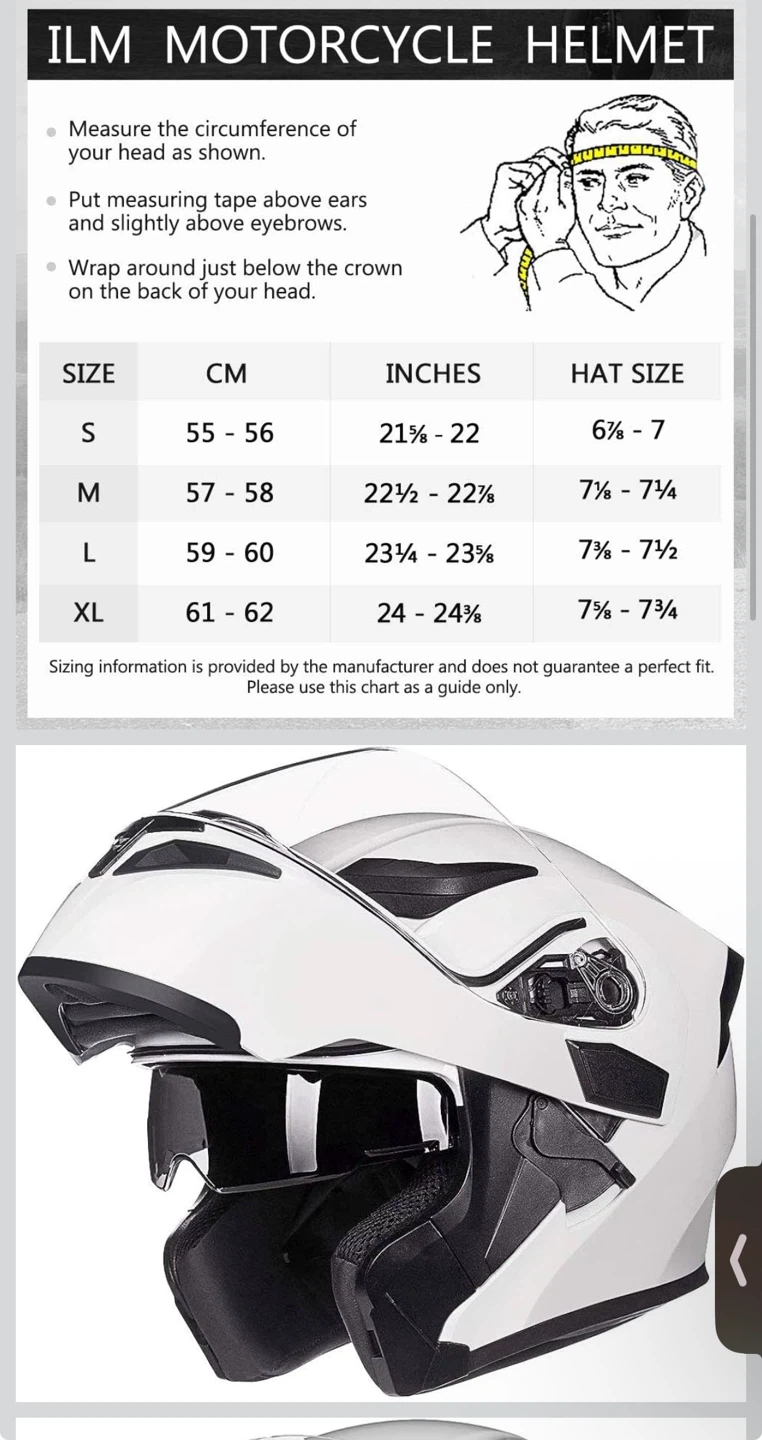 ILM Motorcycle Helmet White - Led - Medium - photo 4
