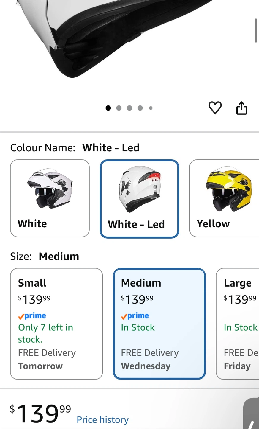 ILM Motorcycle Helmet White - Led - Medium - photo 5