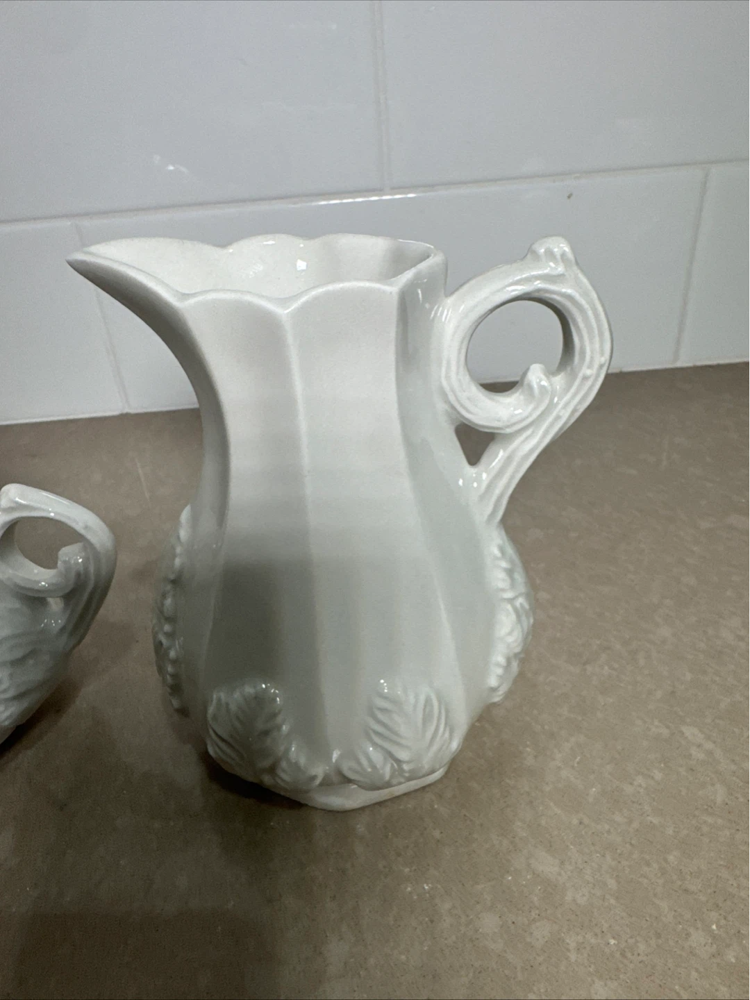 RED CLIFF White Ironstone Grape Creamer and Sugar Bowl & Lid - photo 3