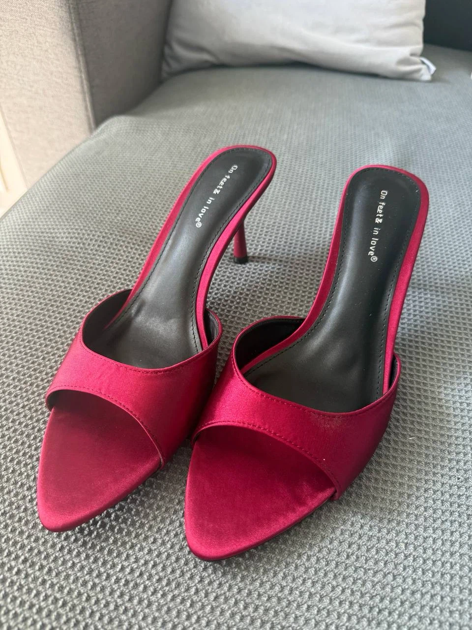 Burgundy Satin Heeled Mules , US 10.5 - photo 5