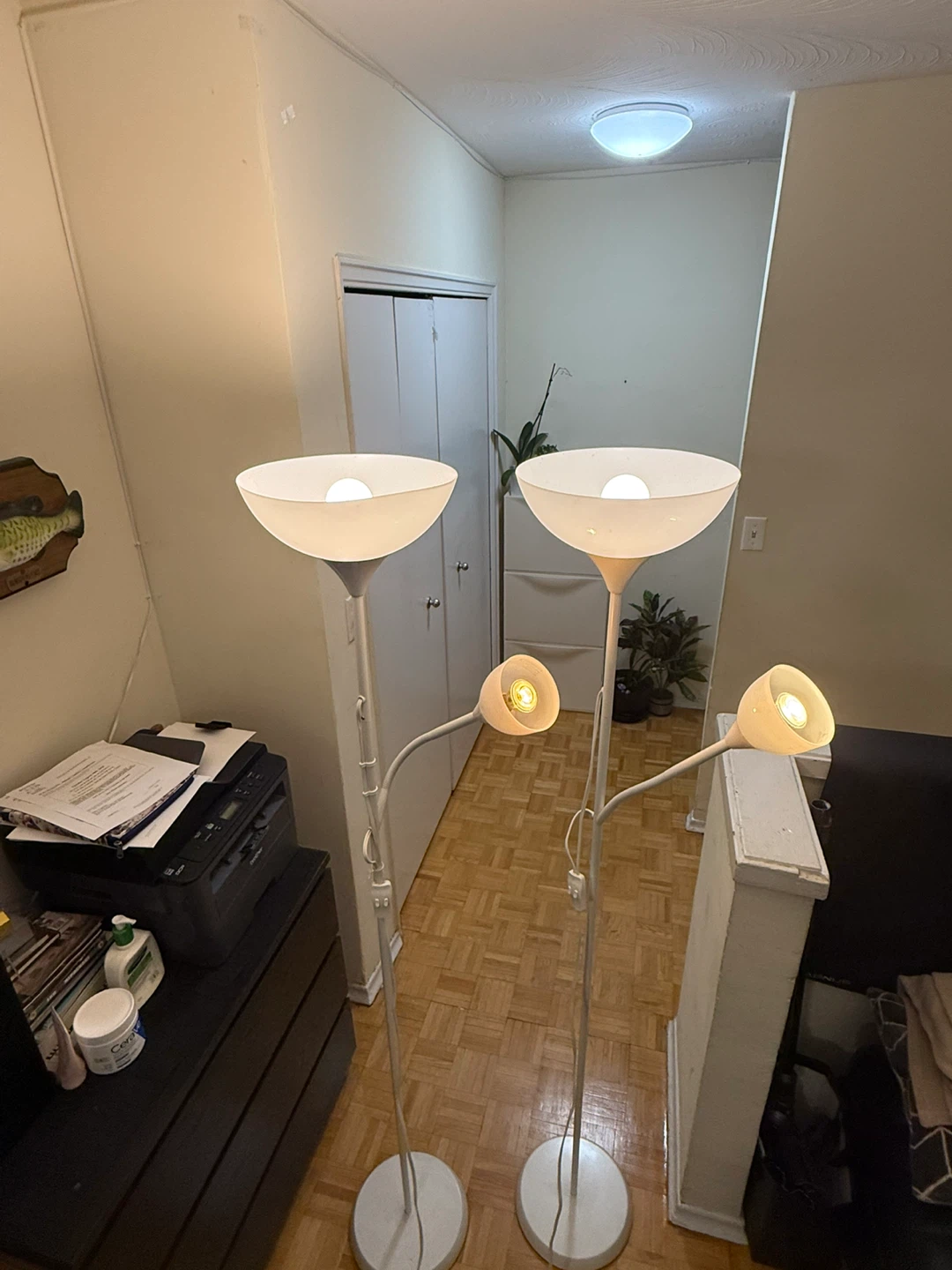 2 White Floor Lamps with Adjustable Reading Lights - photo 2