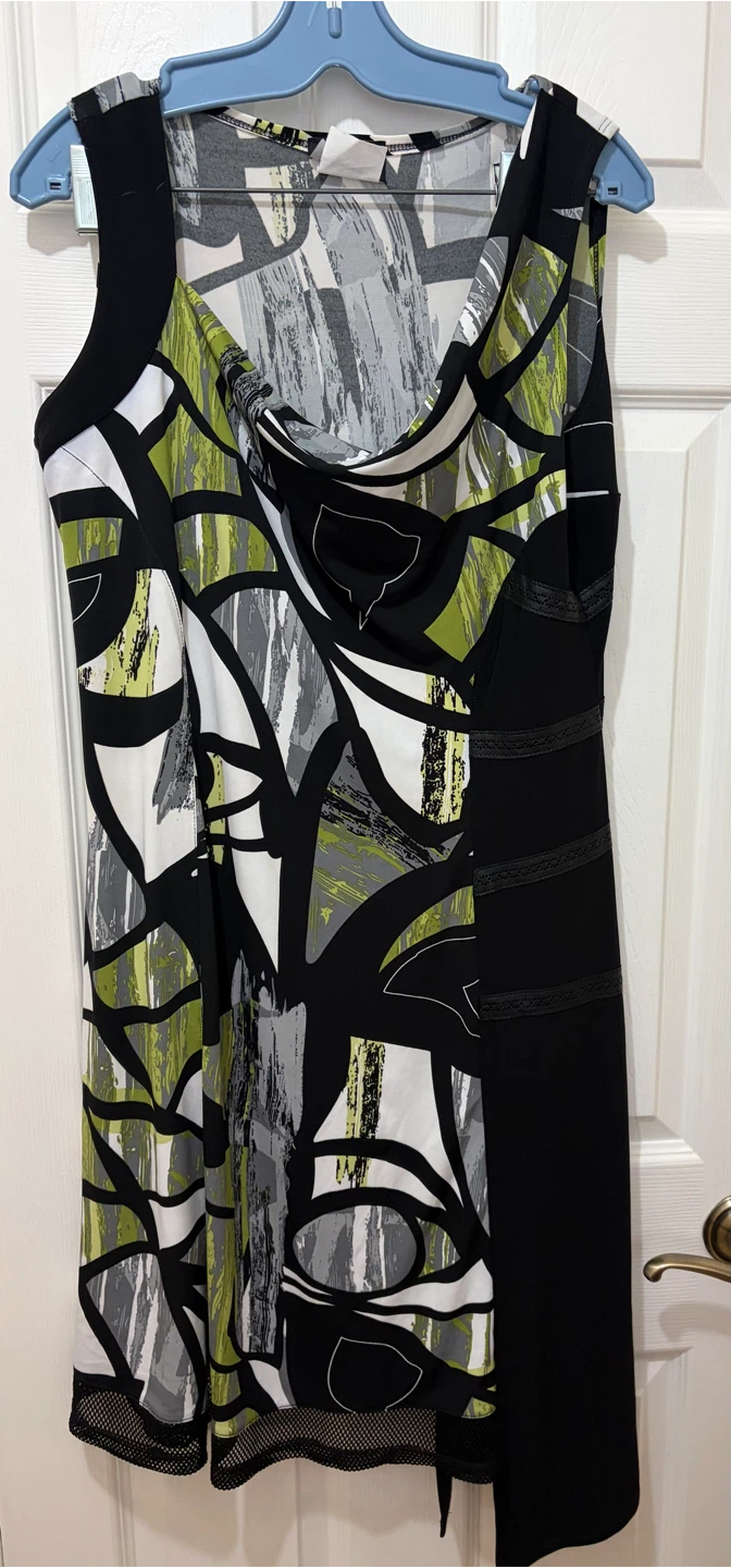 Sleeveless Abstract Print Dress with Black Accents Size Large