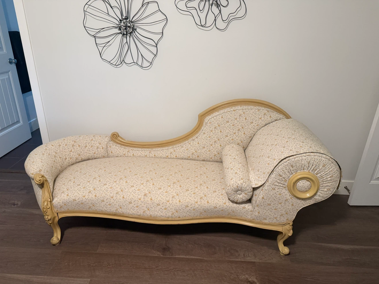 Vintage Chaise Lounge with Floral Print Fabric