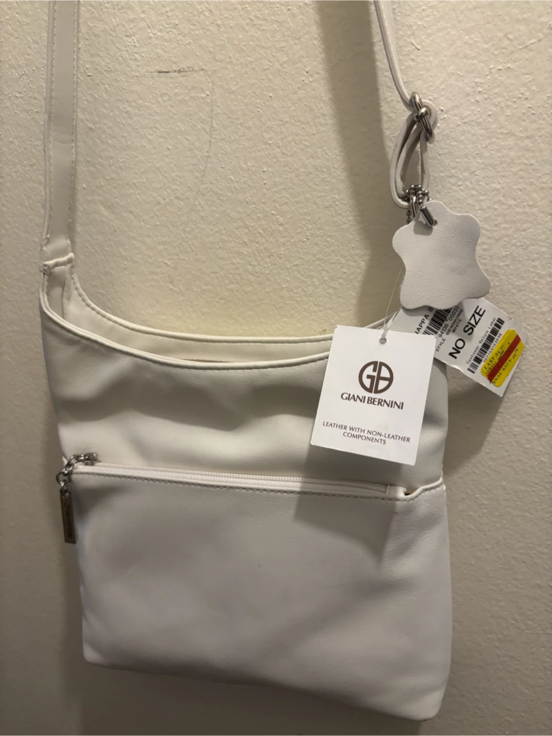 NEW-Gianni Bernini White Leather Crossbody Bag