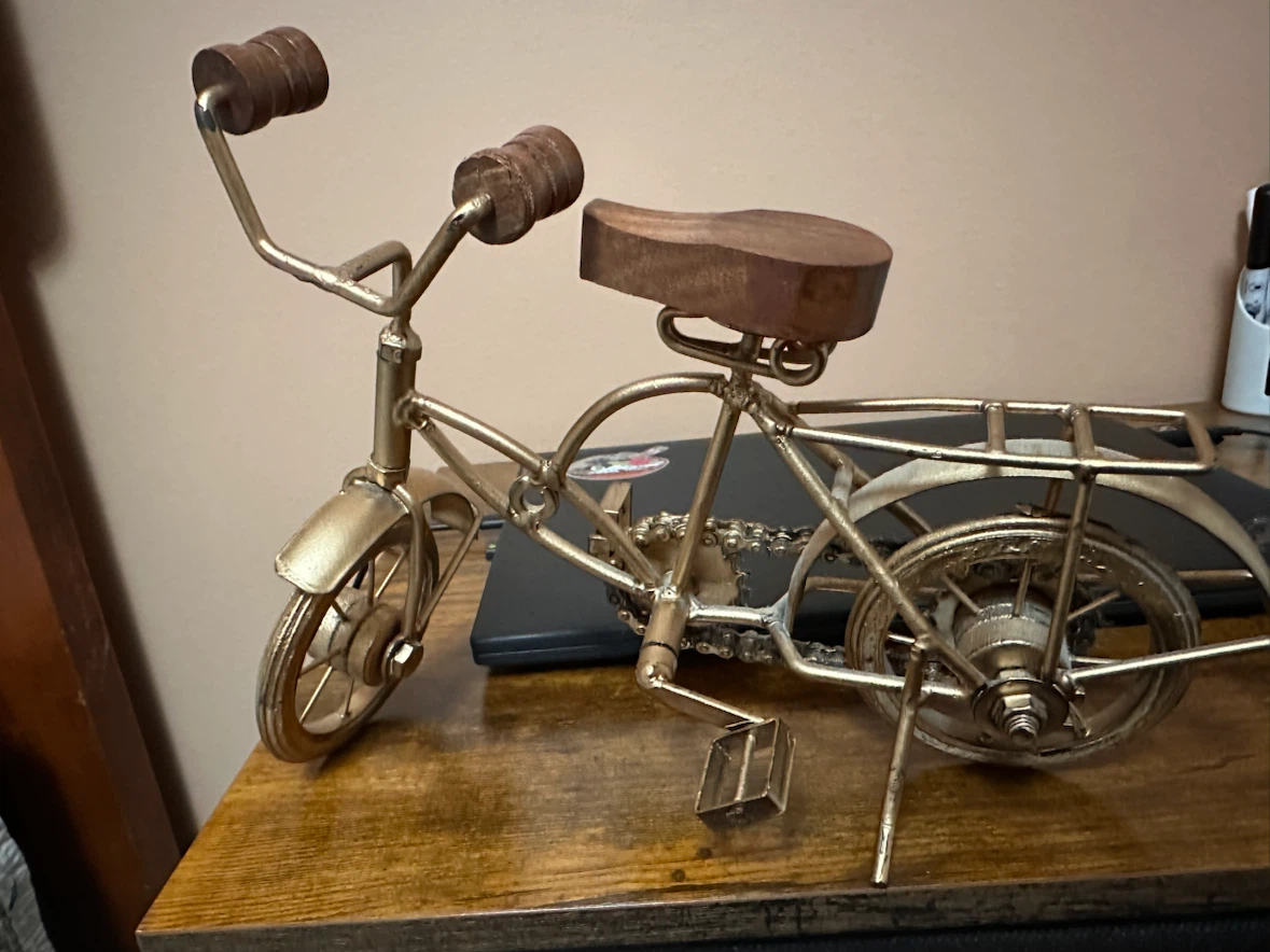 Gold Metal Bicycle Decor with Wood Accents