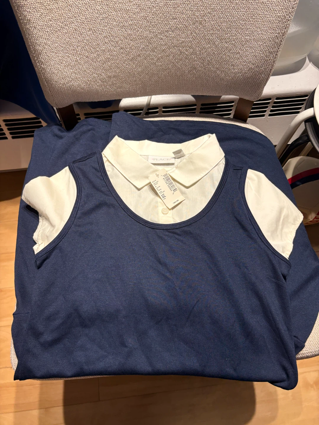 Navy Blue Pinafore Dress with White Collared Shirt - photo 2