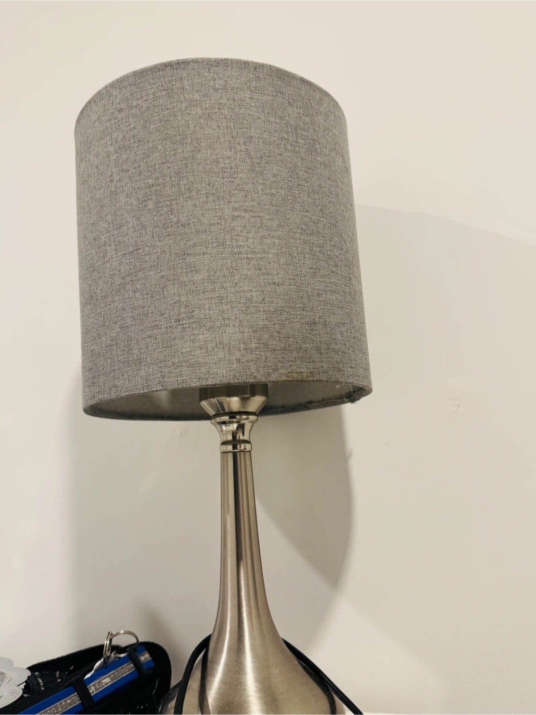 Grey Fabric Drum Shade Table Lamp