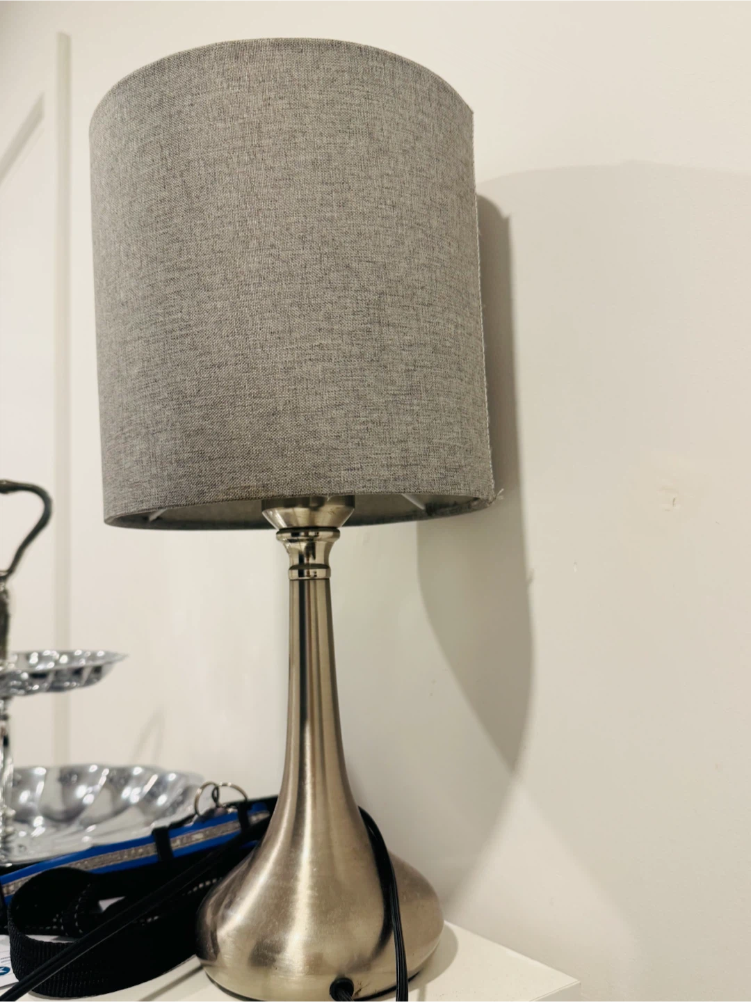 Grey Fabric Drum Shade Table Lamp - photo 2