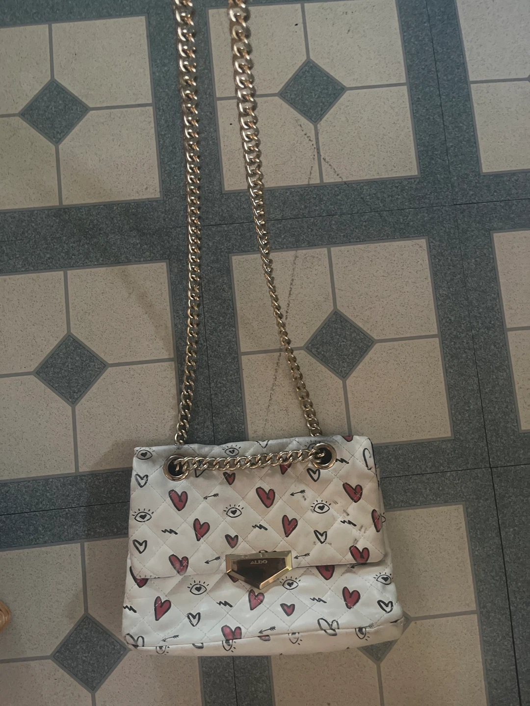 ALDO Quilted Shoulder Bag with Hearts and Eyes Print